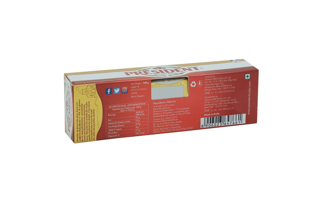President Premium Cooking Butter (Unsalted)    Box  100 grams
